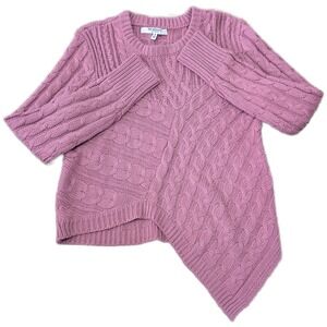 Free Generation Los Angeles Pink Cable Knit Asymmetrical Hem Sweater Womens Med